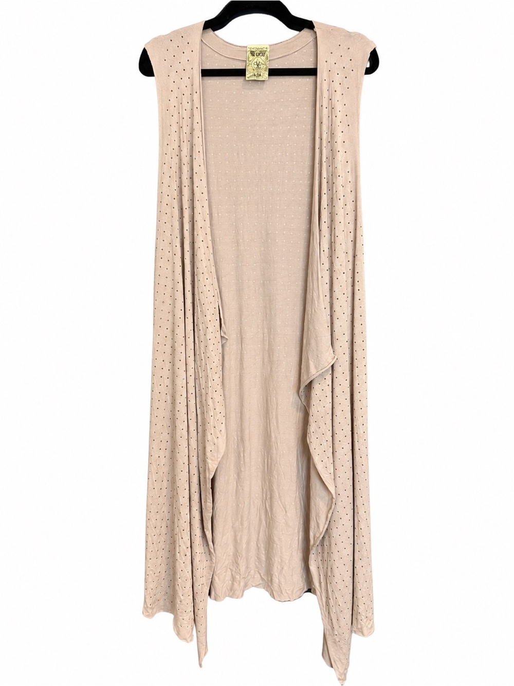 Vocal Sleeveless Open-Front Gray Silver Studded Draped Cardigan Kimono